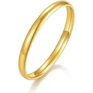 14K Gold Plated Waterproof Stacking Rings| Plain Dome Tarnish Resistant Comfort Fit Wedding Band Gifts for Special Occasions 1.5mm 2mm 3mm Band Size 4-12-USA