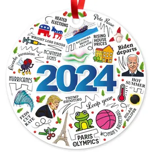 2024 Christmas Tree Ornament - Metal Keepsake with Velvet Pouch - Round Aluminum Satin Decoration