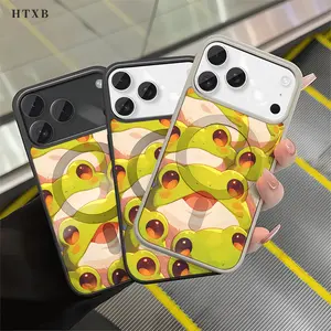 yellow-green frog magnetic phone case is suitable for iPhone 17 E Air Pro ProMax iPhone16 15 14 Plus 13 12 Mini 11 X XS XR features a fashionable and trendy pattern design. The transparent case comes in multiple colors,classic shockproof mixed