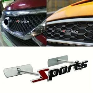Universal Metal Sport Car Grille Emblem, DIY Badge Sticker with Mounting Clips, Fashion Vehicle Decor Accessories