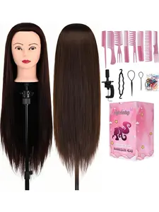 28 Inch Synthetic Fiber Doll Head Training Model, DIY Braiding & Hair Styling Practice Tool, Hairstylist Training Kit, Unisex Adult Use