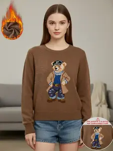 Women's Casual Fashion Round Neck Sweater Top, Animal Print Fitted Pullover for Fall & Winter, Christmas Party, Comfortable Gift