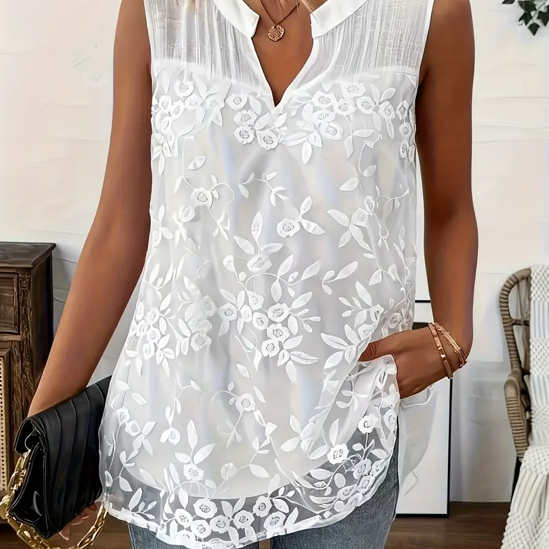 Plus Size Women's Casual Sleeveless Fashion Solid Color V Neck Lace Tank Top, Comfortable Lightweight Womenswear, Perfect for Daily Wear
