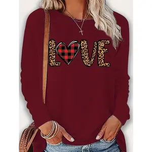 Women's Long Sleeve Top with Heart Print – All-Season Wear, Machine Washable, Regular Fit.Romantic Love Gift for Her, Perfect for Valentine's Day & Birthday.Versatile Basic T-Shirt for Casual Daily, Home & Outdoor Wear.
