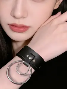 Punk Rock Exaggerated Large Circle PU Leather Fashion Bracelet Anklet Set, Unisex Couple Halloween Costume Accessories