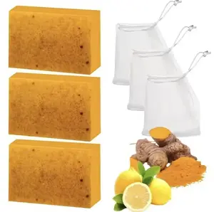 Gentle Daily Cleanser Lemon Turmeric Kojic Soap Natural Handmade Bar Smooth Uneven Skin Tone For Male And Female Skincare