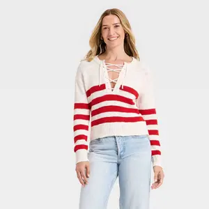 Women's Lace Up Crewneck Pullover Sweater - Universal Thread