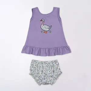 Summer Goose Flower Purple Baby Bummie Girls Set