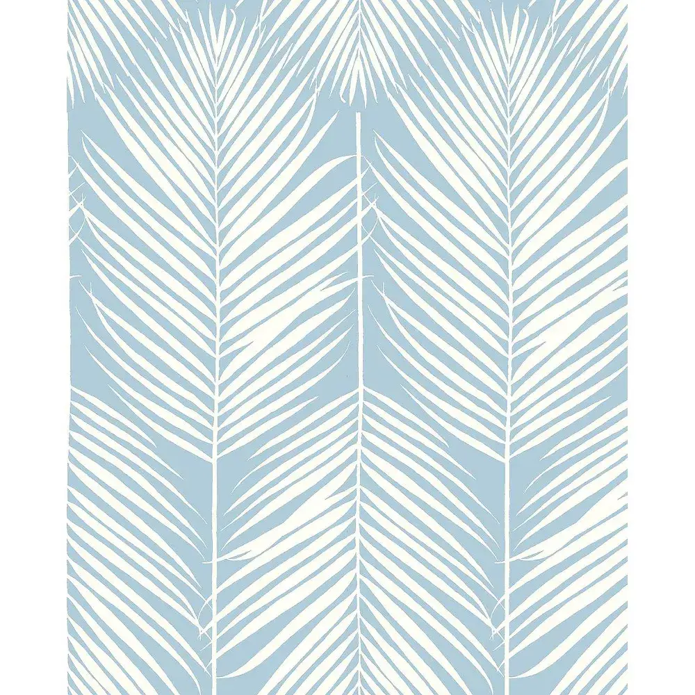 NextWall Light Blue Palm Silhouette Peel and Stick Wallpaper - Removable Vinyl Nautical Leaf Pattern, Self Adhesive, Repositionable, Coastal Chic, Renter Friendly, DIY Transformation (30.75 Sq Ft Coverage)