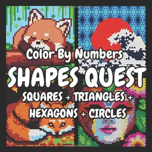 QUEST Color By Numbers: Squares + Triangles + Hexagons + Circles: Mystery Mosaic Color By Number Book Color Quest Activity Book For Adults (Black Background)
