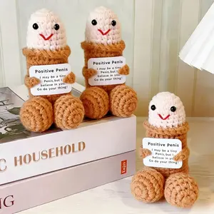 Funny Emotional Cute Crochet Doll,2 Count Creative Knitted Decor with Positive Message Card, New Year Birthday Gift,Gifts Boyfriend,Fun Desk Decoration, Inspirational Gift for Friends Women，Support Plushies, Halloween Toy