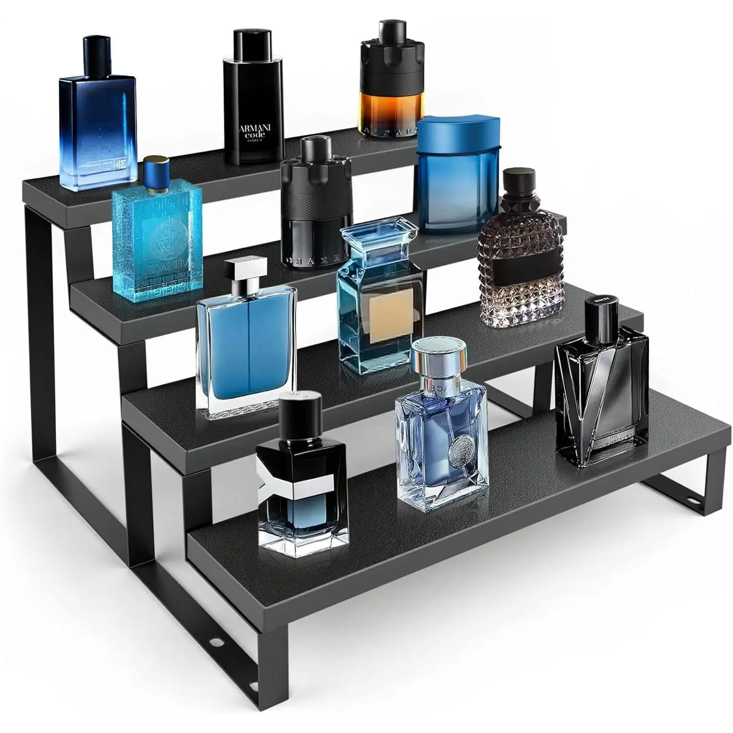 Wood Cologne Organizer for Men,12 Inch 4 Tier Cologne Stand Waterproof Perfume Organizer for Dresser with Anti-Slip Washers,Wooden Display Risers Stand for Party,Makeup,Figures,Cupcake,Perfume,Dessert