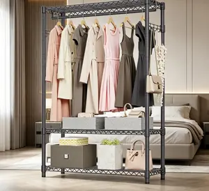 Heavy Duty Freestanding Metal Garment Rack - Adjustable Indoor Furniture, Wardrobe Closet Organizer with Hanging Hooks