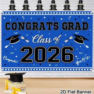 2026 Graduation Banner, Blue, Polyester Material, Indoor Home Decor, Party Supplies, Photography Background, Campus Decoration, Flat Backdrop