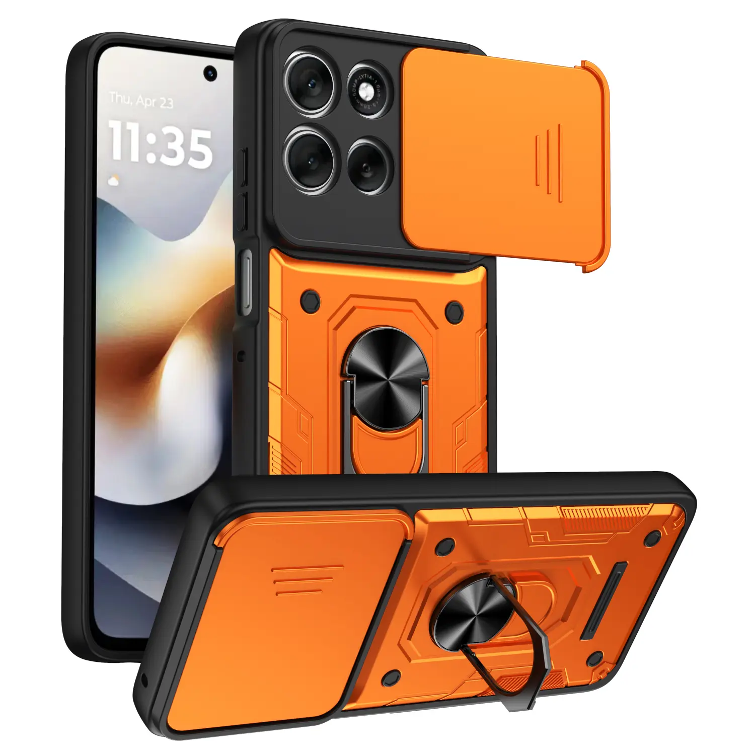MECHA-STYLE,Heavy Duty Polycarbonate Cellphone Case - Impact Protection, 360° Rotating Kickstand, Slide Camera Privacy Cover, Built-in MagSafe Magnet, 100+ Angle Adjustment Handheld Devices Accessory for MOTO EDGE/G series(Black/Blue/Red/Purple/Orange)