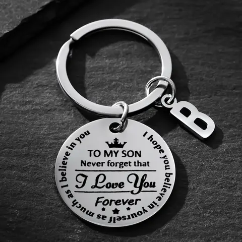 Elegant Engraved "TO MY SON" "I LOVE YOU FOREVER" Stainless Steel Keychain - Customized Text, Heartfelt Son Gift, Men's Everyday Accessory, Ideal for Birthday Gifting