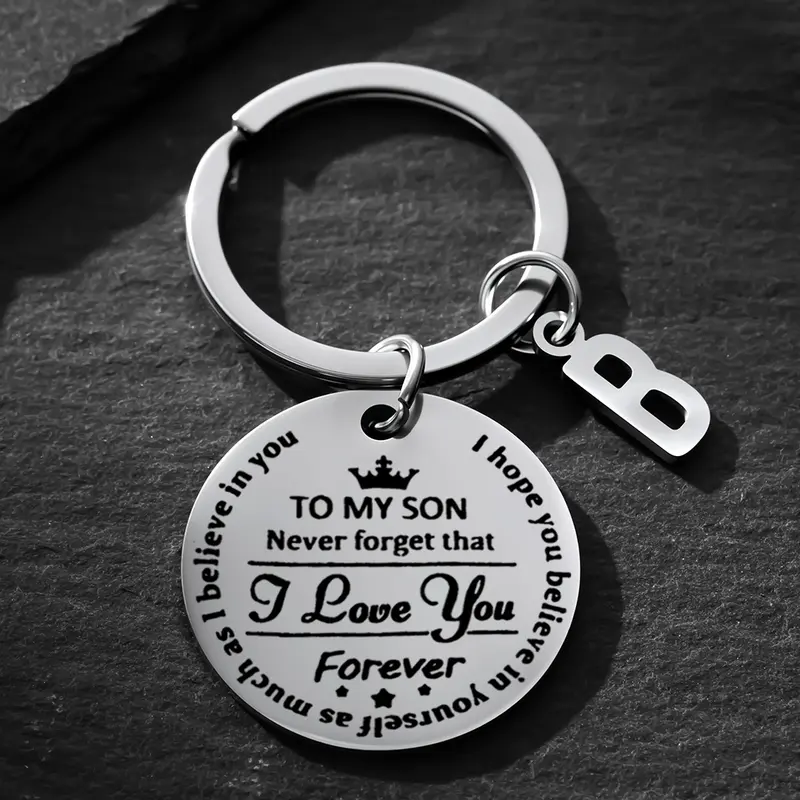 Elegant Engraved "TO MY SON" "I LOVE YOU FOREVER" Stainless Steel Keychain - Customized Text, Heartfelt Son Gift, Men's Everyday Accessory, Ideal for Birthday Gifting