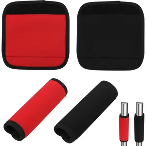 4 Pack Barbell Grips Pad, 2 Red 2 Black Dumbbell Handle Grips Barbell Grips for Weightlifting, Non-Slip Bar Wrap Cushion for Home Gym Fitness, Protective Pads Grip for Pull Up Bar, Horizontal Bar, Deadlift