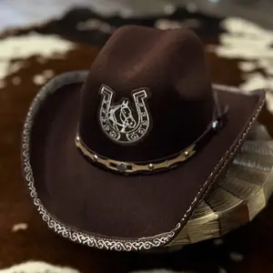 Western Kids Hat with Horseshoe Embroidery and Studded Band for Authentic Cowboy Look
