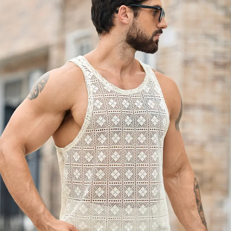 Men's Casual Breathable Mesh Vest, Summer Sports Fitness Preferred Hollow Out Vest, Comfortable and Lightweight Workout Top, Casual Sport Vests