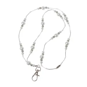 Fashionable White Pearls Necklace Hidden Hollow Beads ID Badge Holder