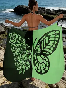 Butterfly Floral Colorblock Beach Cover-Up, Swimsuit Cover Up, Women's Summer Vacation Bikini Outerwear Sun Protection Shawl, Beach Cover Ups