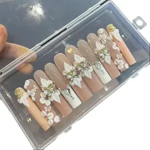 Handmade Custom Thick Acrylic Nails with Rhinestones, Luxury Private Label Press-on Nails