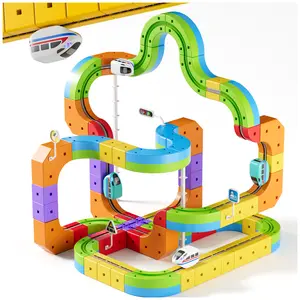 Magic Rail Block 88PCS DIY Track Set with LED Lights Gravity Defying Loops Upside Down Driving Creative Construction Set for Kids Ages 5+ STEAM Learning Gift