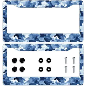 2 Pack Rust-Proof Stainless Steel Metal License Plate Frames Blue Camo Camouflage Hunter Army Navy License Plate Frame Personalise License Plate Frames Car Plates Tag Funny Decor Men Women