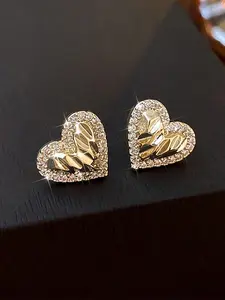 Heart Shaped Stud Earrings Cubic Zirconia, Fashion Suitable for Festival Parties, Weddings and Valentine's Day, Quag Gift Jewelry to Your Loved Ones