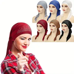 6pcs Set of Rhinestone Elastic Headscarf Hat, Curved Toe Cap, Fashionable and Versatile Pullover Hat Party Hat