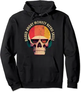 Bored Angry Monkey Retro Skull Pullover Hoodie - Lorenzamart Shop 62B0BQ6YC16T
