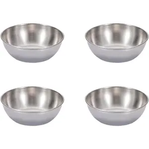 4 Pack Silvery Stainless Steel Sauce Dipping Bowls Reusable Dishwasher Safe Small Bowls for Side Dishes Appetizer Dip Sushi