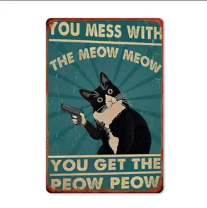 1pc 2D Plane Humorous Retro Cat Iron Sign - "You Angled the Cat, You'll Get the Cat Cat" - 8x12inch Country Iron Wall Decoration, Perfect for Living Room, Studio or Cat Enthusiast's Gift, Cat Decoration