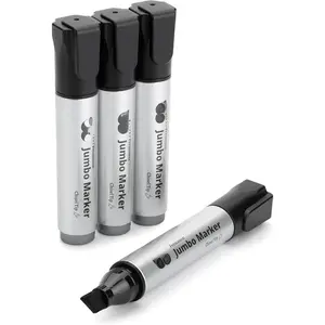 -  Permanent Markers, 4 Pack, Black, Chisel Tip, Wide Tip, Large, Thick Permanent Markers for Canvas, Posters Board, Fabric, Window, Glass, , , Quick Dry
