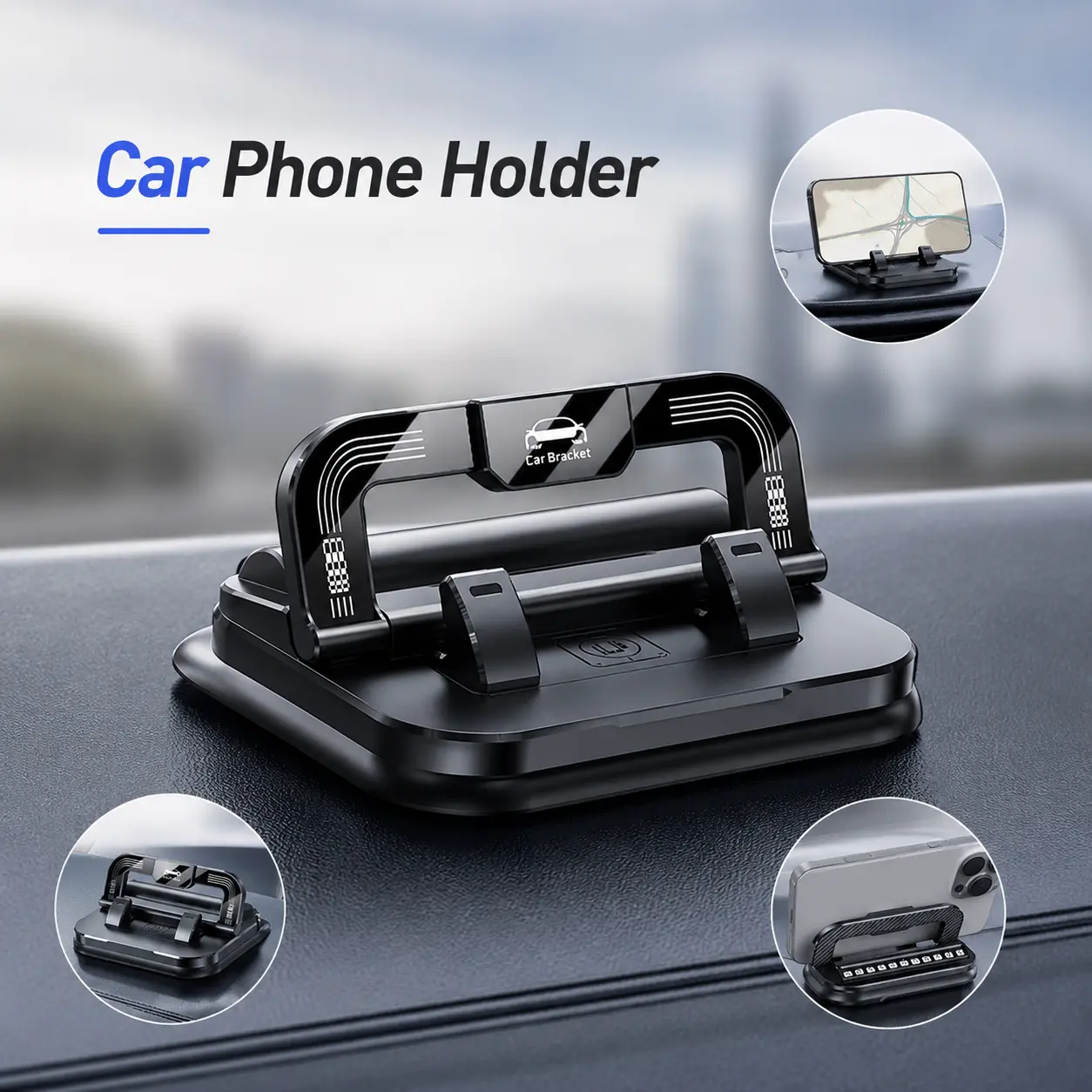 Portable Integrated Car Phone Mount, for All Vehicle Interior Space, Practical Car Interior Gadget, Firm Fixed Phone Holder Built-in Temporary Parking Number Display Board
