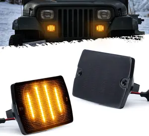 Partsam LED Turn Signal Lights with White DRL for Jeep Wrangler YJ
