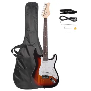 ST Electric Guitar Set with Rosewood Fingerboard Sunset Color Basswood Neck 22 Frets S-S-S Pickup Single Tremolo Bridge Includes Bag Strap Plectrum Cable Wrench Tool for Beginners Professionals