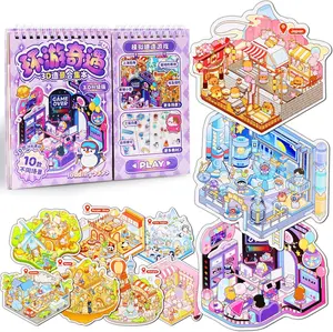 Mother's day Gift 10 Sets Upgraded 3D Sticker Scene Book, Side-by-Side Cute Kawaii Stickers with 2 Tweezers, DIY Miniature Scene Sticker Book for Kids and Adults, Creative Stress Relief Activity Gift