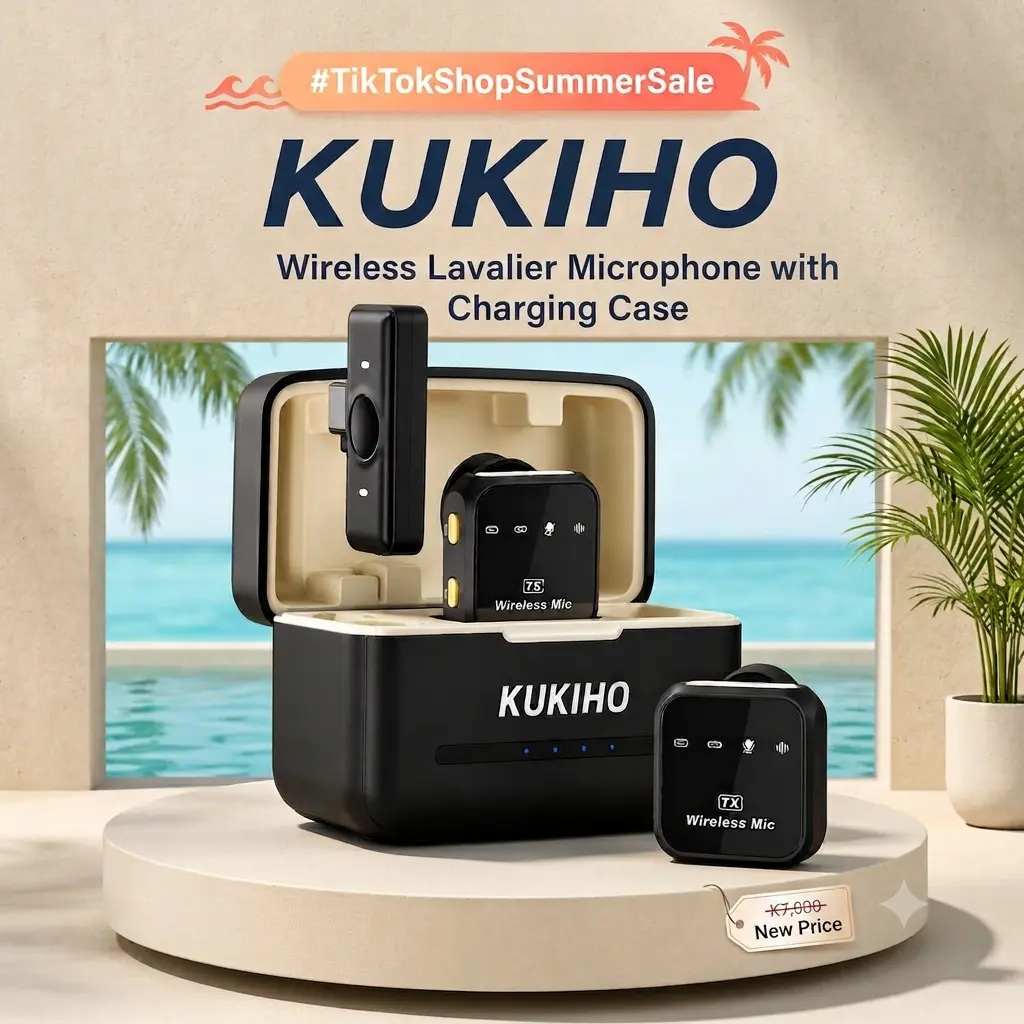 Summer Sale！ KUKIHO Wireless Lavalier Microphone with Charging Case – 164ft Range, 72H Battery – for iPhone, Android, iPad, Laptop – Clip-on Mic for Video, Interview, Vlog