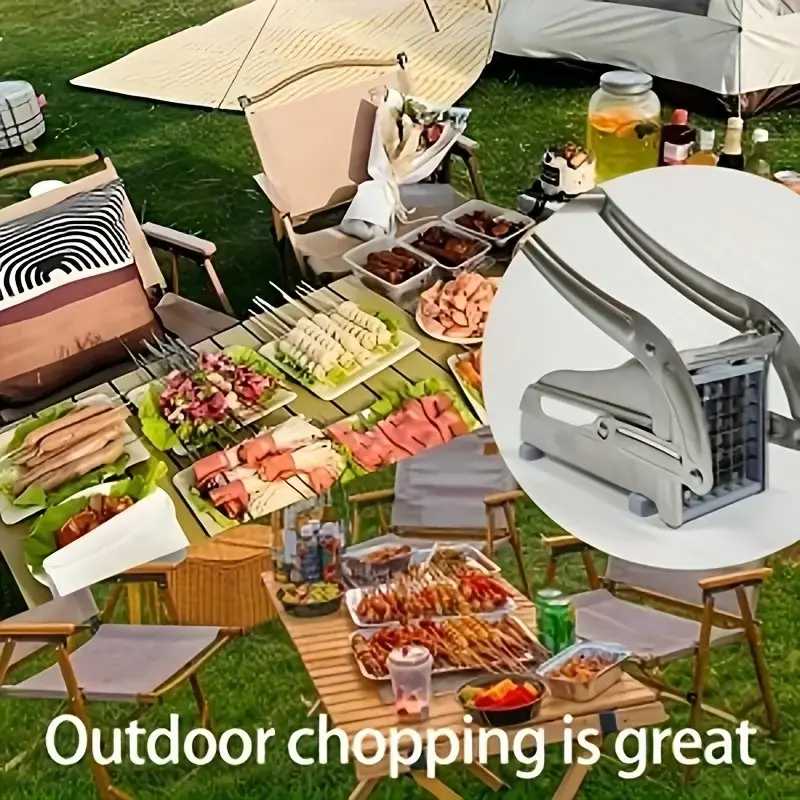 VersaChop Stainless Steel Fruit & Vegetable Cutter - Dual Blade Sizes, Anti-Slip Suction Base, Heavy-Duty Food Chopper for Fries, Salads & BBQ Prep