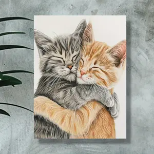 Chic two cats canvas art print, modern high definition wall decor for living room and bedroom, easy to hang frameless poster Decoration Items