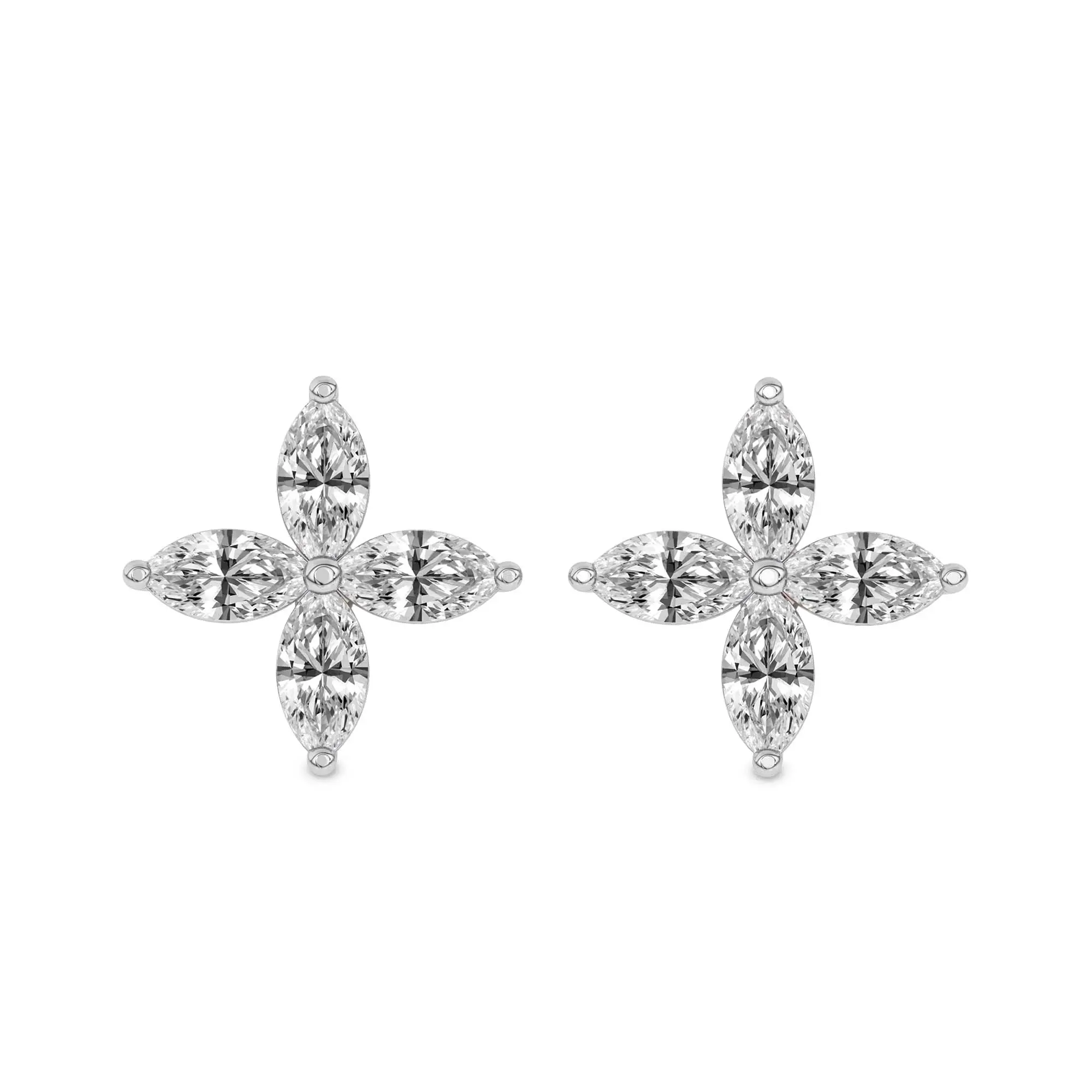 Lab Diamond Fashion Earrings 14Kt White Gold 4Ct Charmed Clover Flower Fashion Lab Diamond Stud Earrings F-G Color, VS Diamond, IGI Certified - Friendly Diamonds