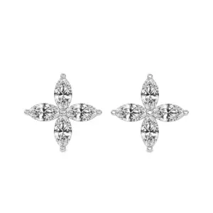 Lab Diamond Fashion Earrings 14Kt White Gold 6Ct Charmed Clover Flower Fashion Lab Diamond Stud Earrings F-G Color, VS Diamond, IGI Certified - Friendly Diamonds
