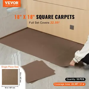 【Summervibes】VEVOR Carpet Tiles Peel and Stick, 18” x 18” Squares Self Adhesive Carpet Floor Tile, Soft Padded Carpet Tiles, Easy Install DIY for Bedroom Living Room Indoor Outdoor (10 Tiles, Dark Brown)