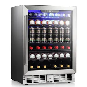 Antarctic Star 5.1 Cu.Ft Beverage Refrigerator, 24 Inch-166 Can Wine Cooler,Low Noise,Transparent Glass Door, Stainless Steel,Efficient Cooling System with Safety Lock, for Home, Bar, Office. wine  cooler