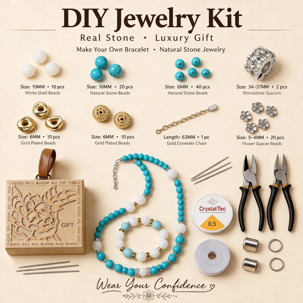 Natural stone Beads with Charms, Jewelry Making Supplies Kit, Necklace+Bracelet Making Kit for Adults, , DIY jewelry accessories gifts for besties