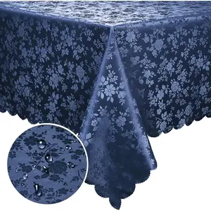 Rectangle Table Cloth, Waterproof Duty Vinyl Tablecloths, Wipeable Washable Table Cover for and Dining Room (Navy Blue, 60" X 102")