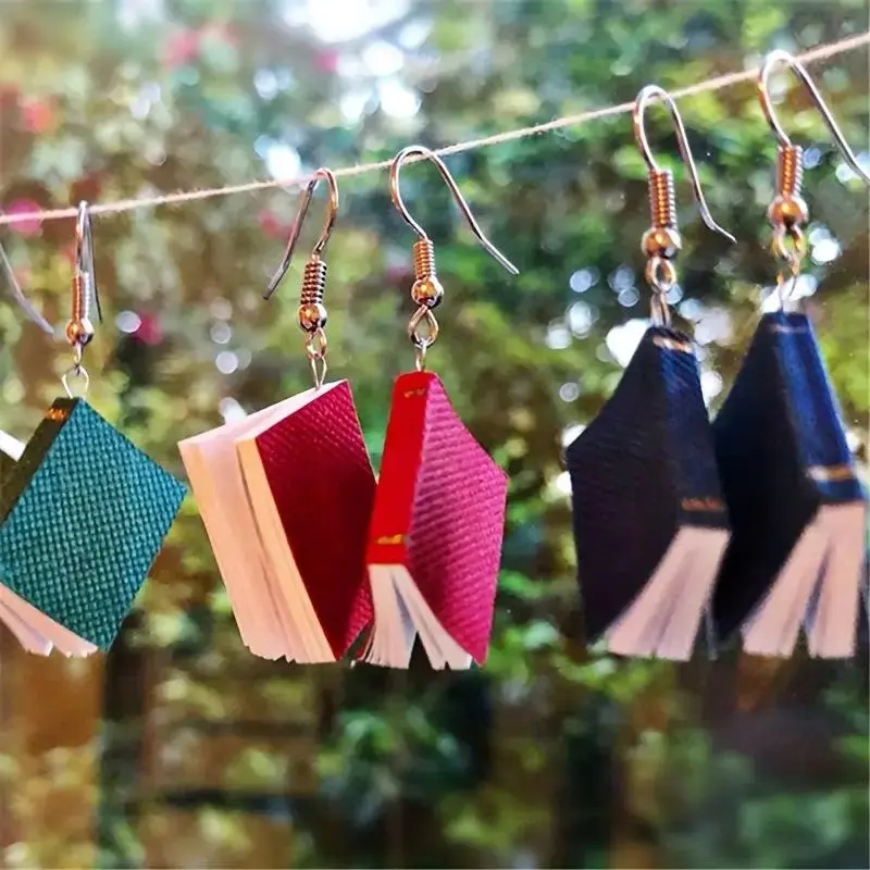 Back To School Season Back To School Season Three-dimensional Book Pendant Earrings Artistic Fashionable Novel Creative Earrings