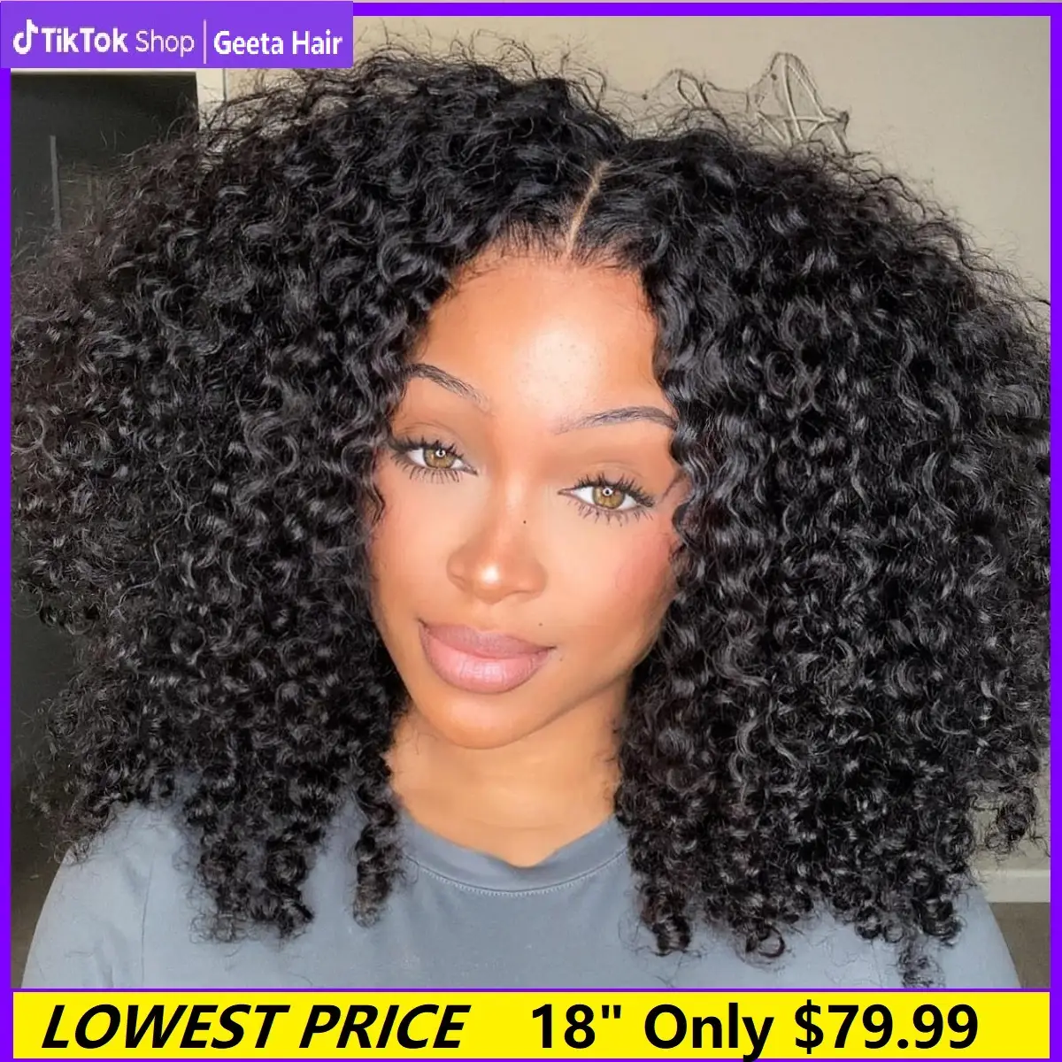 [250% Density 18“ $79.99]Geeta Hair Afro Kinky Curly Pre Cut Lace 6x4 Wear and Go Glueless Real Human Hair Wigs#geetahair#FallFreshness